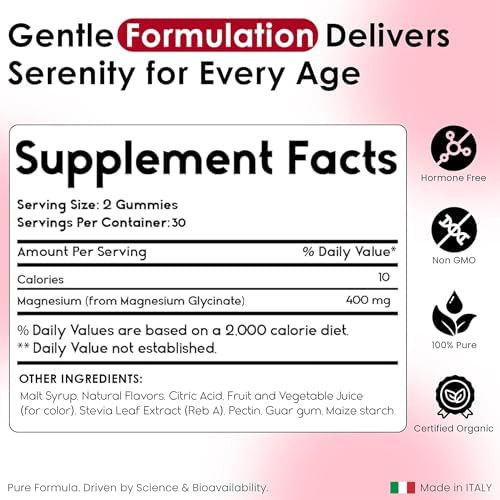 Pharmlitalia Magnesium Glycinate Gummies 400mg  Sleep Gummies for Kids and  Adults  Magnesium Glycinate Chewable High Absorption for Muscle Recovery Better Sleep and Relaxation