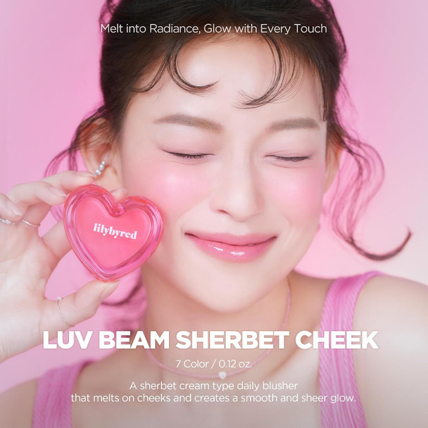 lilybyred Luv Beam Sherbet Cheek | Heart-Shaped Korean Cream Blush, Lightweight Melt-In Texture, Micro-Pearl Glow, Buildable Natural Color, Soft Radiant Finish, 0.12 oz. (06 Raspberry Topping)