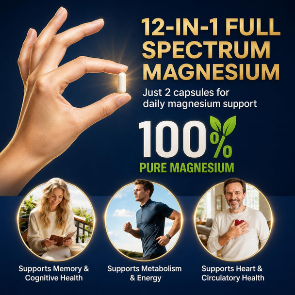 VCCVBB Magnesium Glycinate 500mg, 12-in-1 Magnesium Complex, 120 Capsules | Includes Magnesium Glycinate, Citrate, Taurate, Orotate and other complementary magnesium forms for daily nutrition