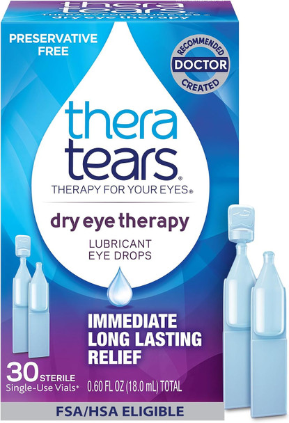 TheraTears Dry Eye Drops, Preservative-Free Vials, 30 Ct  Preservative-Free Lubricating Eye Drops for Dry Eyes, Single-Use Vials, Dry Eye Therapy,Immediate Long Lasting Relief