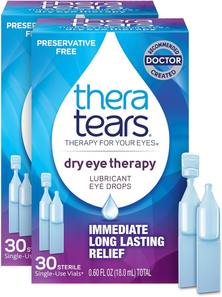 TheraTears Dry Eye Drops, Preservative-Free Vials, 30 Ct  Preservative-Free Lubricating Eye Drops for Dry Eyes, Single-Use Vials, Dry Eye Therapy,Immediate Long Lasting Relief