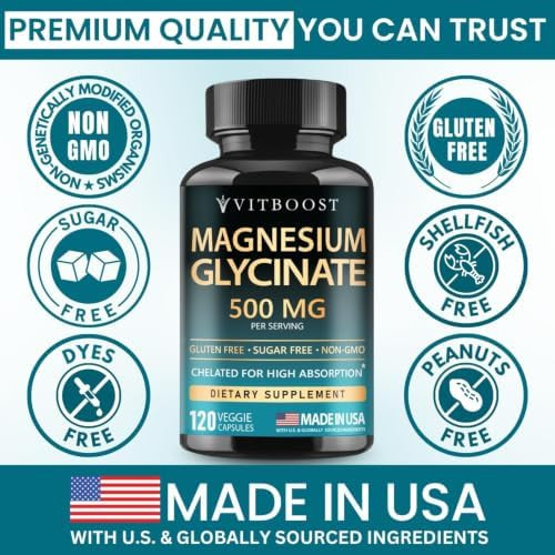 VITBOOST Magnesium Glycinate 500mg   Support Sleep Capsules