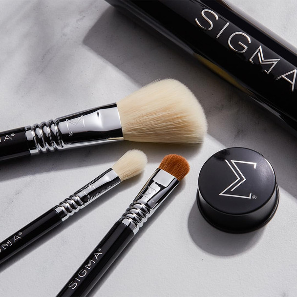 Sigma Beauty Essential Trio Brush Set - Portable Makeup Brushes 3 Pc, Black