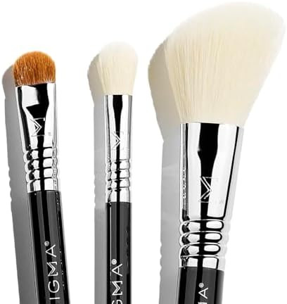 Sigma Beauty Essential Trio Brush Set - Portable Makeup Brushes 3 Pc, Black