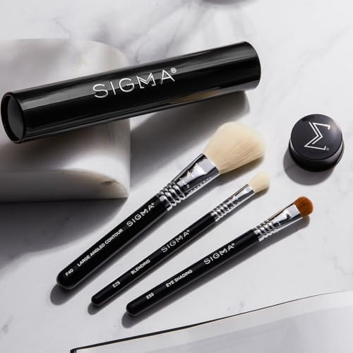 Sigma Beauty Essential Trio Brush Set - Portable Makeup Brushes 3 Pc, Black