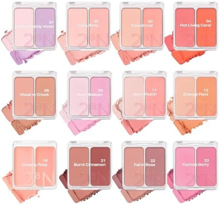 2aN Dual Color Face Blusher, 0.16oz x 2, Buildable & Blendable Cheek Color, Powder Blush, Korean Beauty (03 Coco Coral, 1.5 oz)