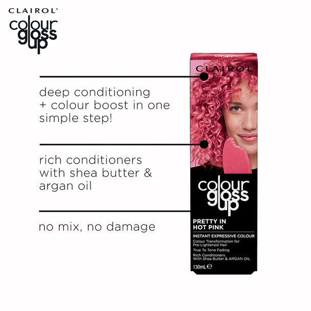 Clairol Colour Gloss Up, Temporary Colour Gloss, Pretty In Hot Pink, 130ml