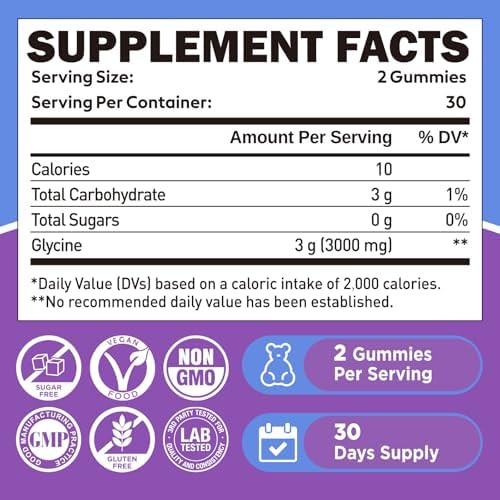 Duwhot Glycine Gummies,  Glycine Supplements for Sleep, Sugar-Free