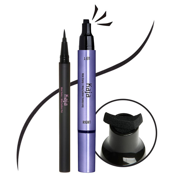 Kaja Winged Eyeliner Set  Wink Stamp Original  with Avocado Extract Double-ended Wing Smudge-Proof  Waterproof  Eye Irritation Tested Long Lasting Pencil Colorstay Matte Finish Cat Eye Look