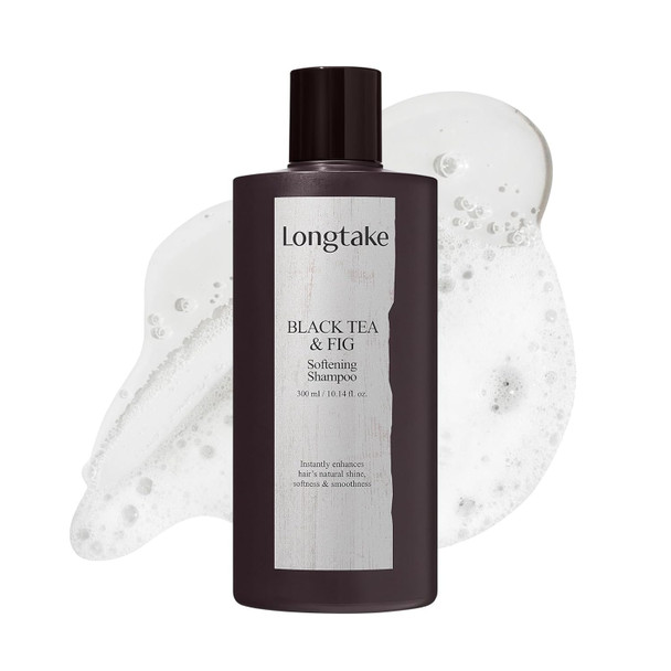 LONGTAKE Hair Softening Shampoo - Korean Shampoo with peptides, Split End Control | Light VolumizingㅣAnti-frizzㅣImproves softnessㅣFor All Types | Black Tea & Fig Scent (10.1 Fl Oz, 300ml)