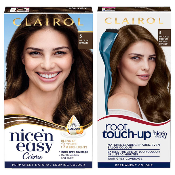 Clairol Nice'n Easy Permanent Colour + Root Touch Up (5 Medium Brown)