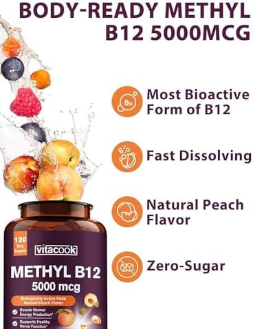 Vitacook Vitamin B12 Sublingual Methylcobalamin 5000mcg for Energy Production