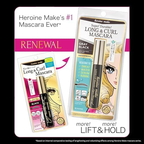 Heroine Make by KissMe Waterproof Mascara Volumizing, Lengthening & Smudge-Proof Formula | Waterproof Mascara for Long-Lasting Curl & Volume