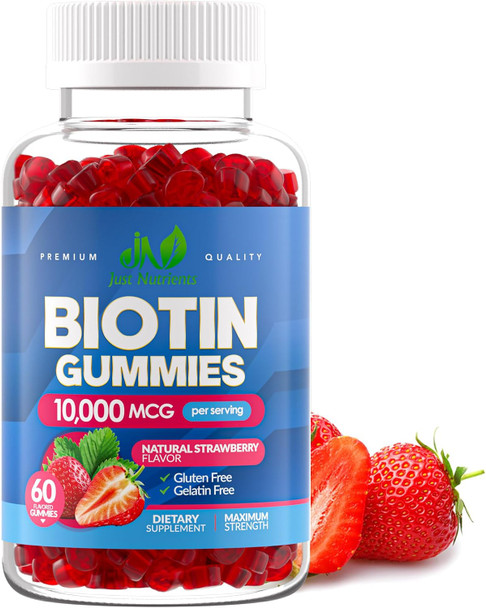 Just Nutrients Biotin 10,000mcg Gummies for Hair Growth Skin and Nails