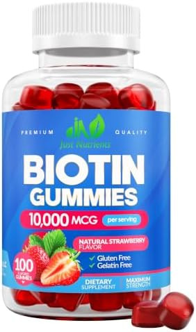 Just Nutrients Biotin 10,000mcg Gummies for Hair Growth Skin and Nails