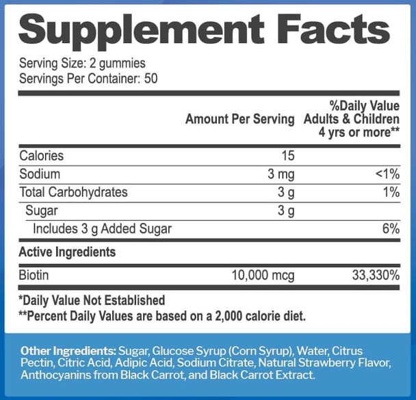 Just Nutrients Biotin 10,000mcg Gummies for Hair Growth Skin and Nails