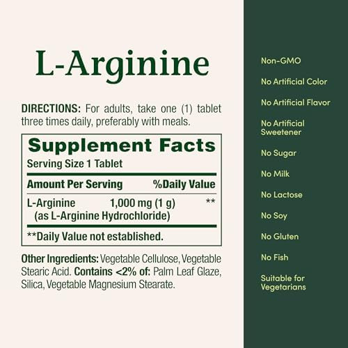Nature's Bounty L-Arginine 1000mg for Supporting Blood Flow and Vascular Function – Non-GMO, Gluten Free, 50 Tablets (Pack of 3)