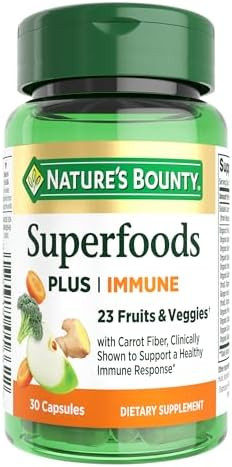 Nature’s Bounty Superfoods Plus Immune for Immune Support plus Fruits and Vegetables Supplement  Superfood  30 Capsules