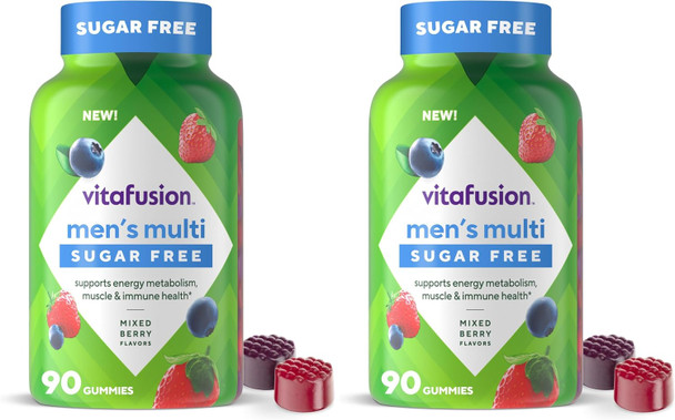 Vitafusion Sugar Free Men’s Multi Daily Gummy Multivitamins, Supports Energy Metabolism, Muscle and Immune Health (1), Mixed Berry Flavors, (Pack of 2)