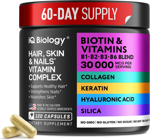 IQ BIOLOGY Biotin 10,000 mcg Supplement Hair Growth Support for Women & Men