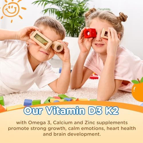 GZ HAOYUAN Vitamin D3 K2 Drops for Kids Liquid Vitamin D3 Supplement with Calcium Omega 3 Zinc for Calcium Absorption Healthy Bones Brain Development and Immune System Non-GMO Vegan Strawberry Flavor