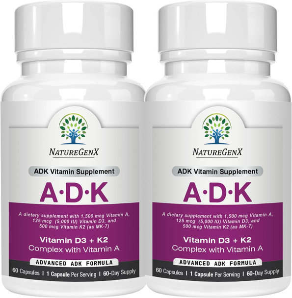 NatureGenX ADK Vitamin Supplement Vitamins A D3 & K2 MK 7 for Bone Health & Calcium Absorption