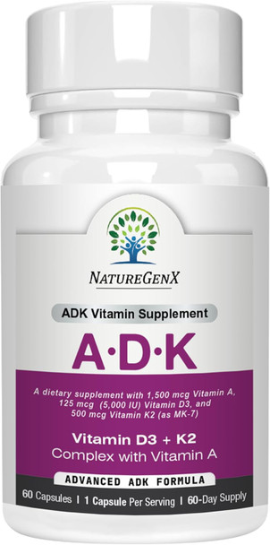 NatureGenX ADK Vitamin Supplement Vitamins A D3 & K2 MK 7 for Bone Health & Calcium Absorption