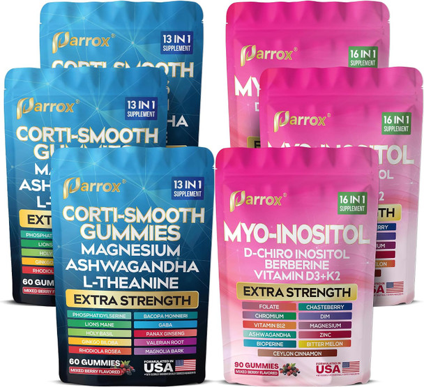 Parrox Cortisol & Myo-Inositol Gummies, D-Chiro Inositol, Soothe & Smooth