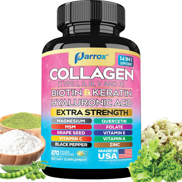 Parrox Collagen Peptides Types I, II, III, V & X, Biotin & Keratin