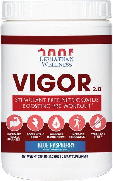 Leviathan Wellness Vigor V2  Stimulant Free Nitric Oxide Pre-Workout Powder 1500mg of Each: L-Citrulline, Nitrosigine and GlycerPump 30 Servings 10.45g Each  Made in USA