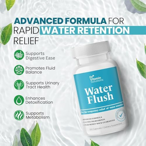 DR VITAMIN SOLUTIONS Diuretic Water Pills for Weight Control - Instant Relief from Bloat and Swelling - Green Tea Cranberry Dandelion Leaf Extract - Water Retention Pills for Women and Men