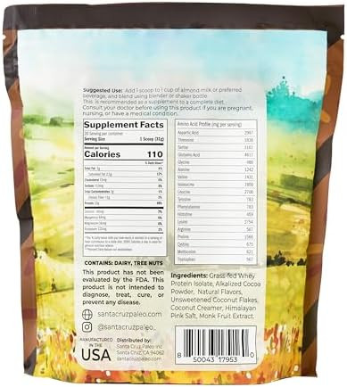 Santa Cruz Paleo Whey Protein Powder  20 G Grass Fed Whey Protein Isolate Per Serving Gluten Free Paleo and  Keto Friendly No Sugar Added Protein Shake Mix 20 Servings 1.2 lb Bag