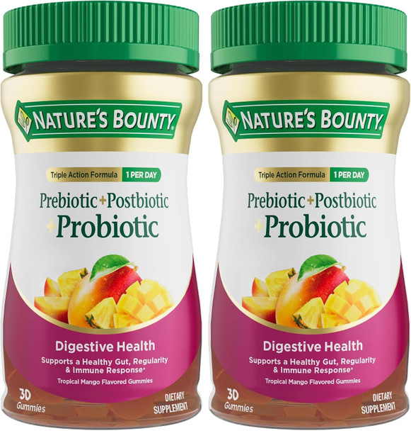 Nature’s Bounty  Pre + Pro + Postbiotic Gummies Tropical Mango  30 Count
