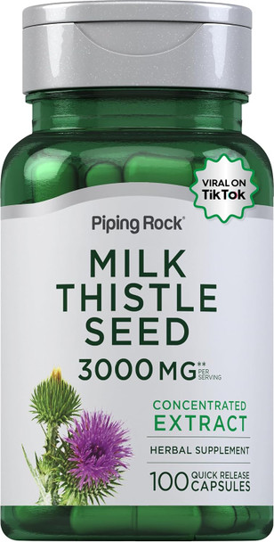 Piping Rock Milk Thistle Supplement  3000 mg  100 Quick Release Capsules