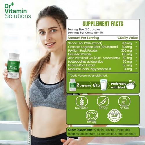 DR VITAMIN SOLUTIONS 15 Day Gut Cleanse Detox for Women and Men GLP-1 Support - Weight Loss