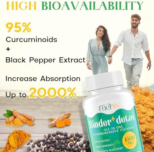 Enerlix 15-in-1 Detox Binder Activated Charcoal Zeolite and  Bentonite Clay Chlorella 1500 MG Detox Supplement Maximum Absorbent Liver Gut Digestive Detox Cleanse  Capsules