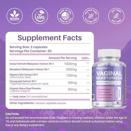 MEGNETA Vaginal Moisturizer Kacip Fatimah Manjakani and Slippery Elm  Capsules