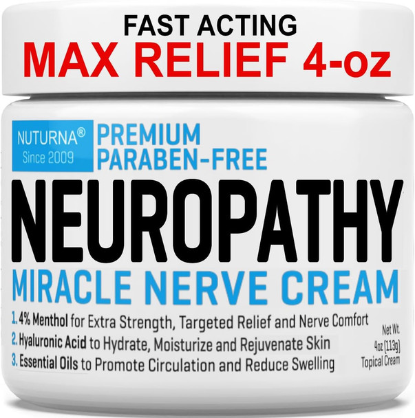 Neuroturna Nerve Relief Cream  Premium Nerve Cream 3X Action for Targeted Relief and Soothing Nerve Comfort - Maximum Strength with 4% Menthol MSM for Feet Hands Legs Toes ad Back