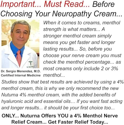 Neuroturna Nerve Relief Cream  Premium Nerve Cream 3X Action for Targeted Relief and Soothing Nerve Comfort - Maximum Strength with 4% Menthol MSM for Feet Hands Legs Toes ad Back