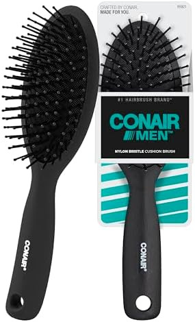 CONAIR Men Hair Brush Men’s Detangler Brush for Everyday Brushing and All Hair Types Flexible Cushion Base with Ball Tipped Bristles Won’t Snag