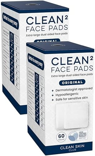 Clean Skin Club Clean  Pads 2.0 Unique Triple Layers, Textured Side & Ultra Soft Side, Organic Disposable Cotton, Pair with Makeup Remover