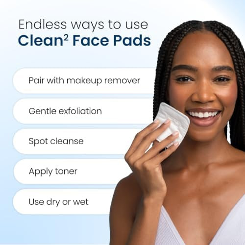 Clean Skin Club Clean  Pads 2.0 Unique Triple Layers, Textured Side & Ultra Soft Side, Organic Disposable Cotton, Pair with Makeup Remover