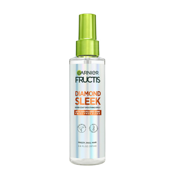 Garnier Fructis Diamond Sleek Hair Shine Spray Up to 100-Hour Frizz Control Heat Protectant up to 450°F with Vegan Keratin Smoothing Complex and Argan Oil for Frizzy Dry Dull Hair  4.6 Fl Oz