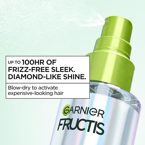 Garnier Fructis Diamond Sleek Hair Shine Spray Up to 100-Hour Frizz Control Heat Protectant up to 450°F with Vegan Keratin Smoothing Complex and Argan Oil for Frizzy Dry Dull Hair  4.6 Fl Oz