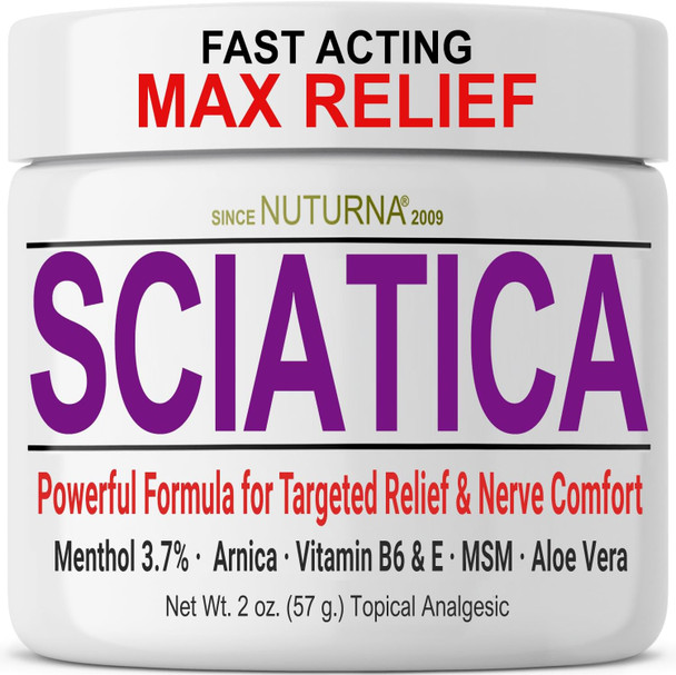 Nuturna Sciatica Nerve Cream  Maximum Strength Comfort Cream for Feet Hands Legs Toes Back - Natural Ultra Strength Arnica MSM Menthol Soothing Comfort 2 Oz