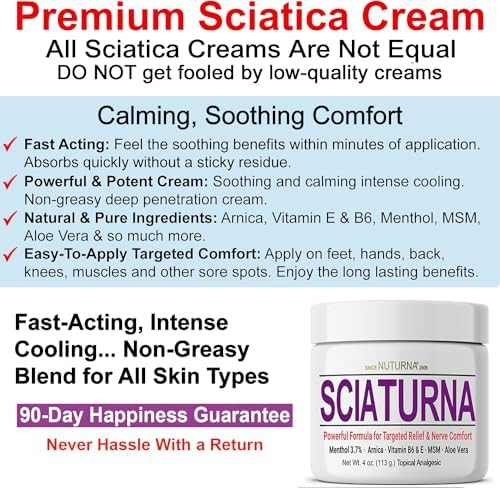 Nuturna Sciatica Nerve Cream  Maximum Strength Comfort Cream for Feet Hands Legs Toes Back - Natural Ultra Strength Arnica MSM Menthol Soothing Comfort 2 Oz