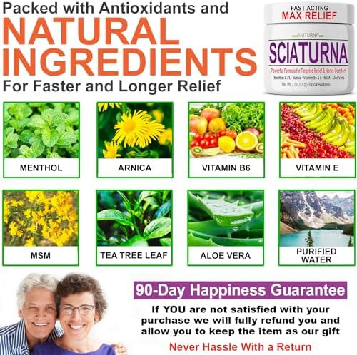 Nuturna Sciatica Nerve Cream  Maximum Strength Comfort Cream for Feet Hands Legs Toes Back - Natural Ultra Strength Arnica MSM Menthol Soothing Comfort 2 Oz