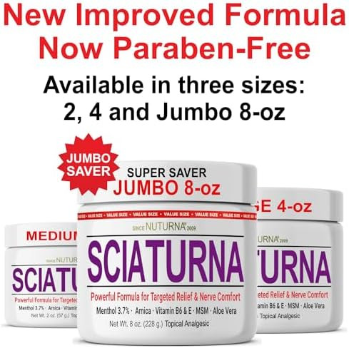 Nuturna Sciatica Nerve Cream  Maximum Strength Comfort Cream for Feet Hands Legs Toes Back - Natural Ultra Strength Arnica MSM Menthol Soothing Comfort 2 Oz