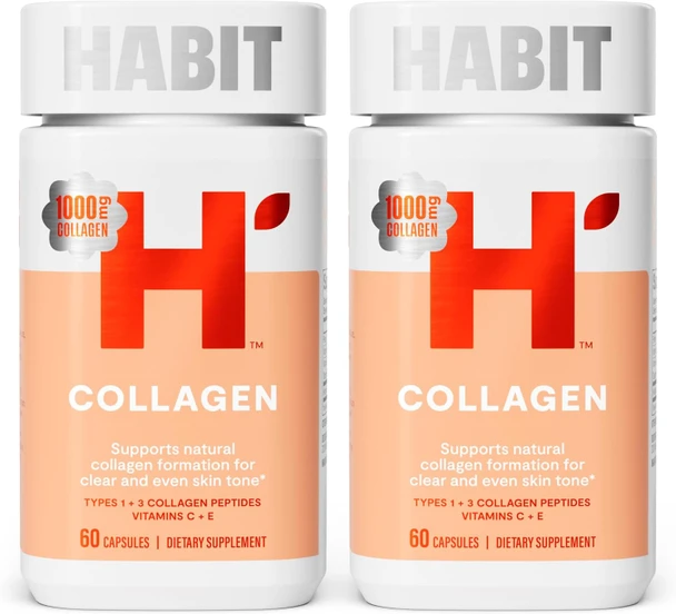 Health By Habit Habit Collagen Supplement (60 Capsules) - New Look, 2000mg Collagen Peptides, Vitamin C & Vitamin E, Skin Health, Antioxidants, Non-GMO