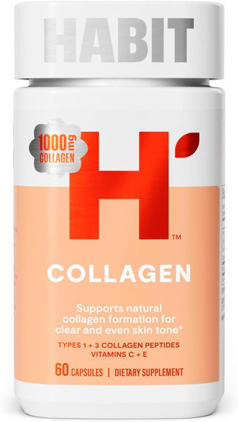 Health By Habit Habit Collagen Supplement (60 Capsules) - New Look, 2000mg Collagen Peptides, Vitamin C & Vitamin E, Skin Health, Antioxidants, Non-GMO